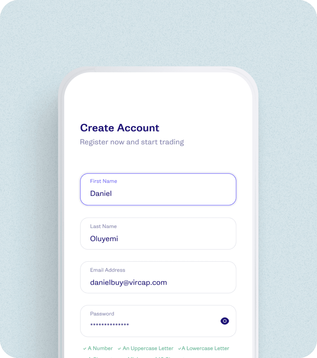 mobile phone with account creation form on it's screen
