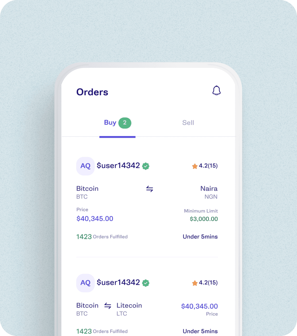 crypto exchange order page on a mobile screen